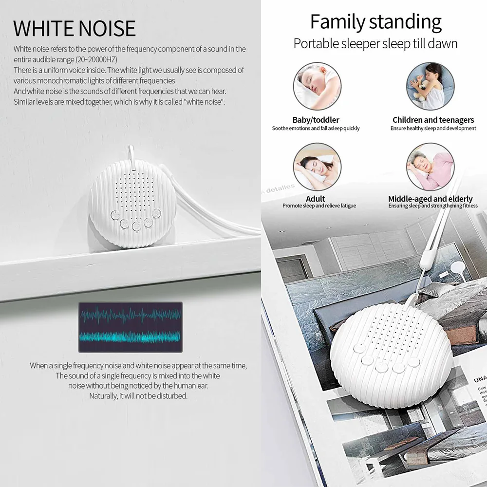 White Noise Sound Machine10 Soothing SoundsRechargeable Battery USB - Image 4