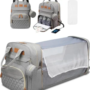 3 In 1 Diaper Bag Backpack Foldable Baby Bed Waterproof Travel Bag with USB Charge - Thumbnail Image 5