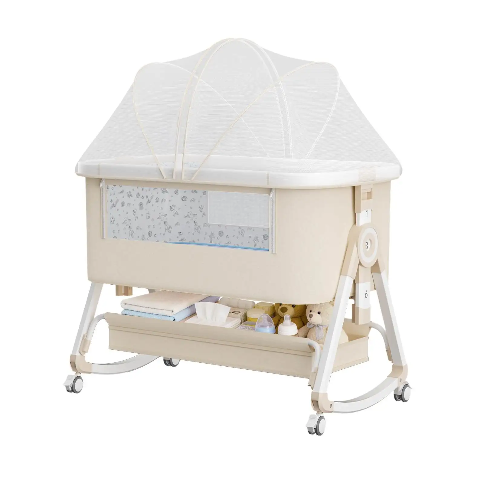 3 in 1 Bedside Sleeper with Storage Basket and Wheels - Image 11