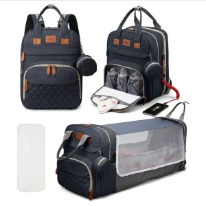 3 In 1 Diaper Bag Backpack Foldable Baby Bed Waterproof Travel Bag with USB Charge - Thumbnail Image 4