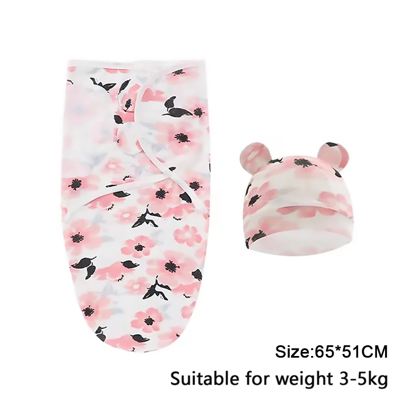 Baby Blanket Hat Set Cartoon Printed Cotton Newborn Swaddle Wraps - Image 21