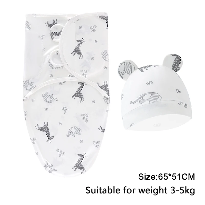 Baby Blanket Hat Set Cartoon Printed Cotton Newborn Swaddle Wraps - Image 2