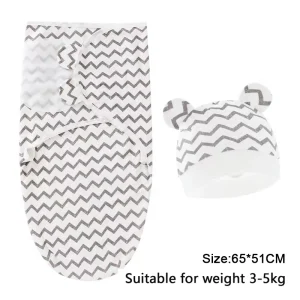 Baby Blanket Hat Set Cartoon Printed Cotton Newborn Swaddle Wraps - Thumbnail Image 16