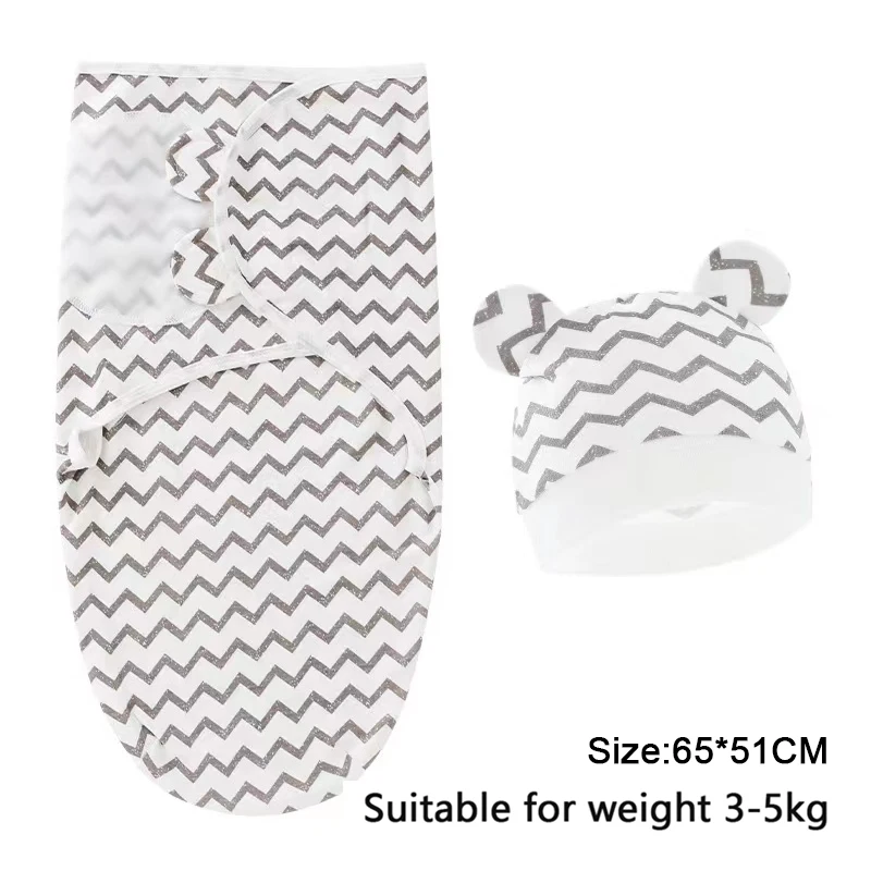 Baby Blanket Hat Set Cartoon Printed Cotton Newborn Swaddle Wraps - Image 16