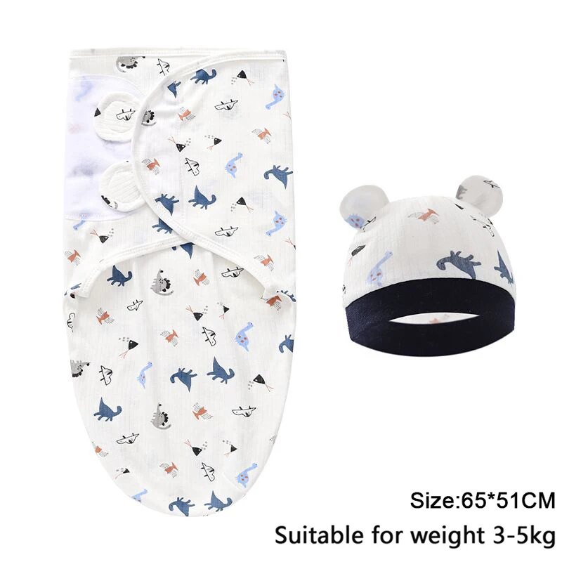 Baby Blanket Hat Set Cartoon Printed Cotton Newborn Swaddle Wraps - Image 15