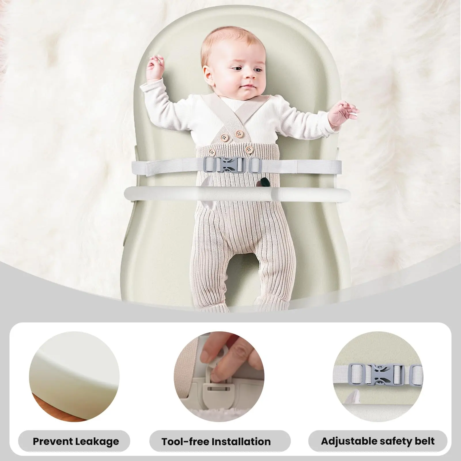 Baby Changing Mat Waterproof & Non-Slip with Washable Cover Safety Belt - Image 4