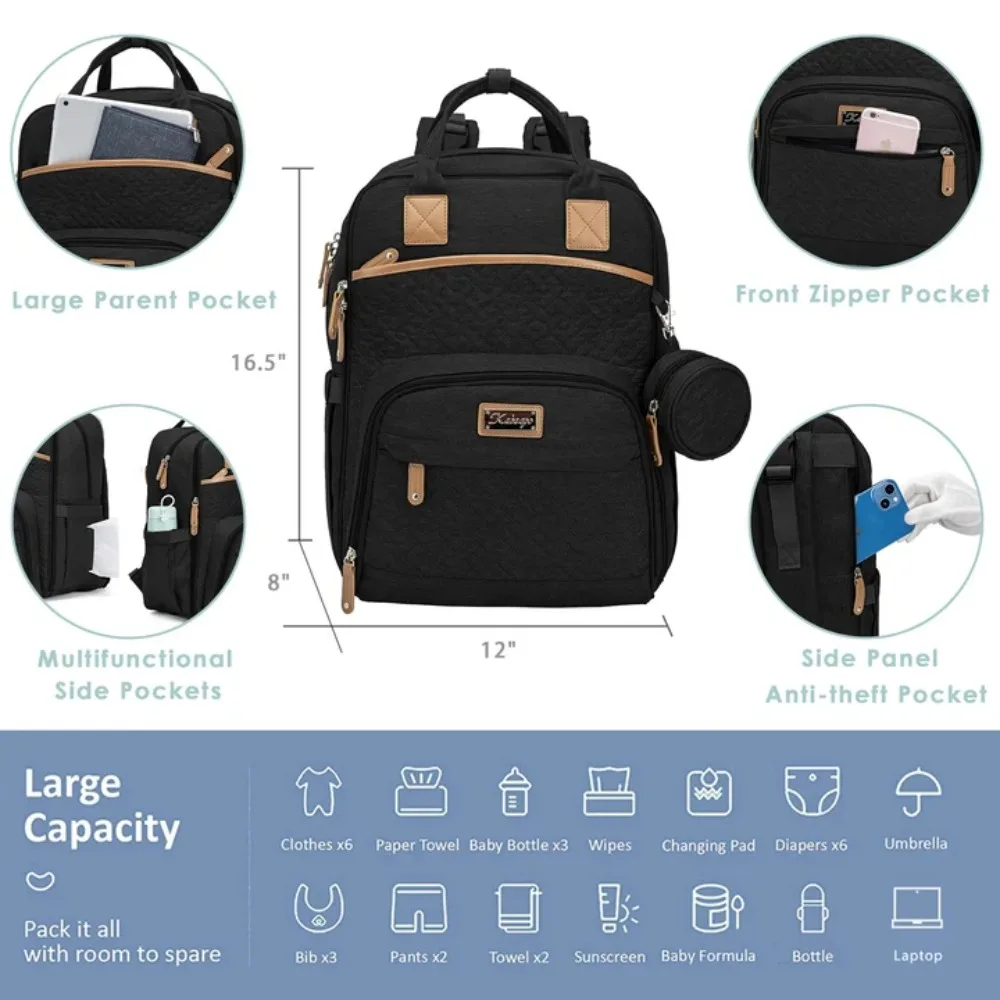 KABAQOO Diaper Bag Mommy Backpack With Changing Pad Pacifier Case, Diaper Bag - Image 4