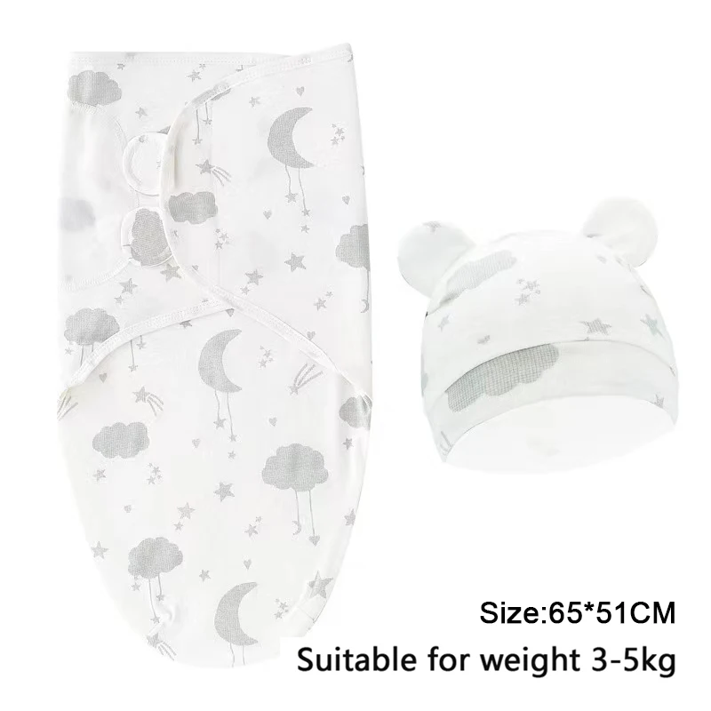 Baby Blanket Hat Set Cartoon Printed Cotton Newborn Swaddle Wraps - Image 20