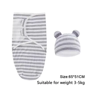 Baby Blanket Hat Set Cartoon Printed Cotton Newborn Swaddle Wraps - Thumbnail Image 14