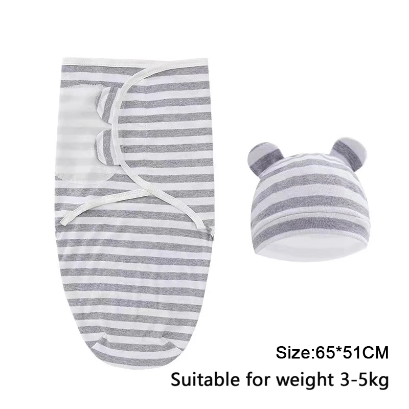 Baby Blanket Hat Set Cartoon Printed Cotton Newborn Swaddle Wraps - Image 14