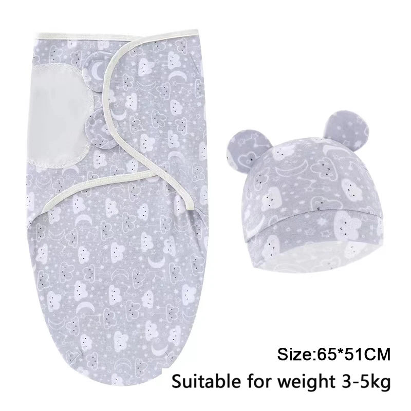 Baby Blanket Hat Set Cartoon Printed Cotton Newborn Swaddle Wraps - Image 6