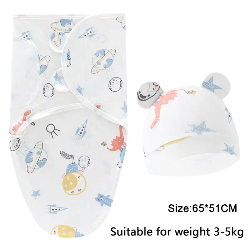 Baby Blanket Hat Set Cartoon Printed Cotton Newborn Swaddle Wraps - Image 10