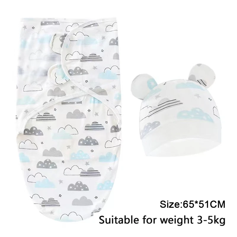 Baby Blanket Hat Set Cartoon Printed Cotton Newborn Swaddle Wraps - Image 9
