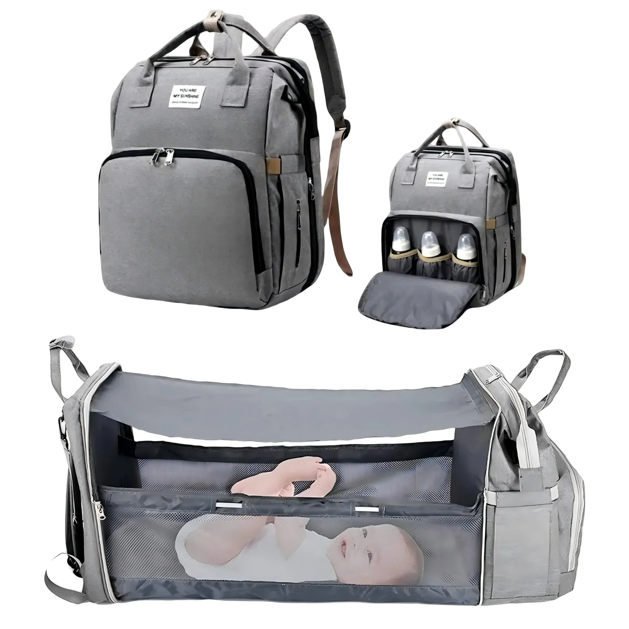 3 In 1 Diaper Bag Backpack Foldable Baby Bed Waterproof Travel Bag with USB Charge - Image 12