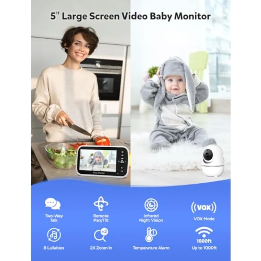 Baby monitor for nursery use, split screen with dual cameras - Image 2