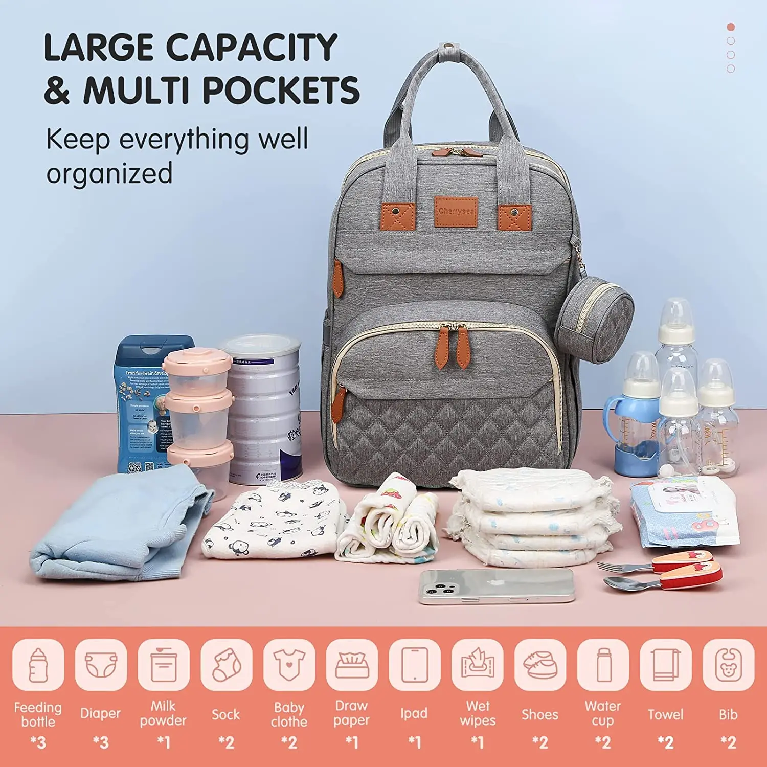 3 In 1 Diaper Bag Backpack Foldable Baby Bed Waterproof Travel Bag with USB Charge - Image 3