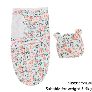 Baby Blanket Hat Set Cartoon Printed Cotton Newborn Swaddle Wraps - Thumbnail Image 5