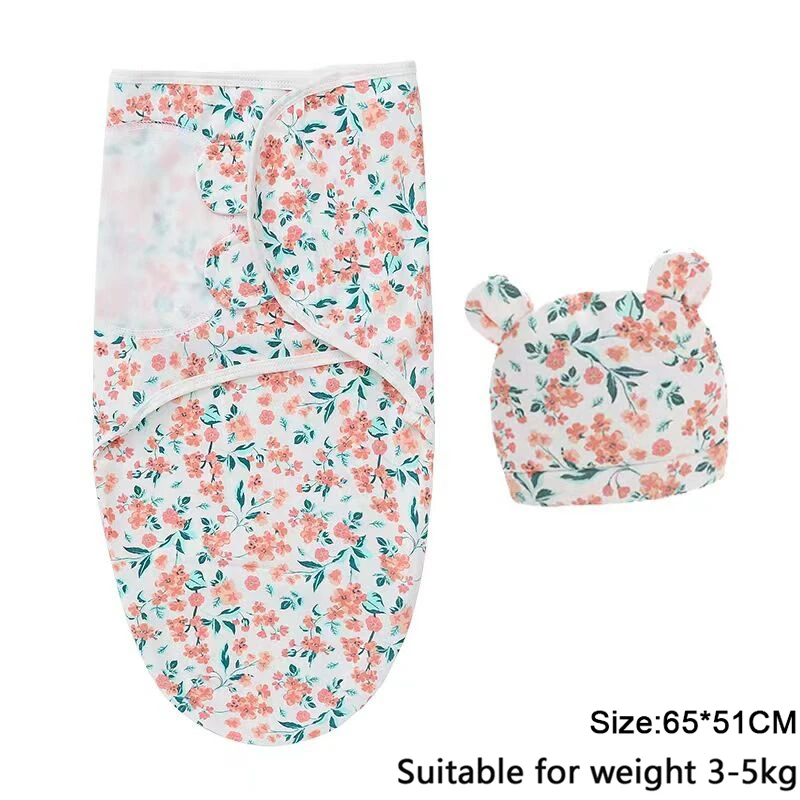 Baby Blanket Hat Set Cartoon Printed Cotton Newborn Swaddle Wraps - Image 5