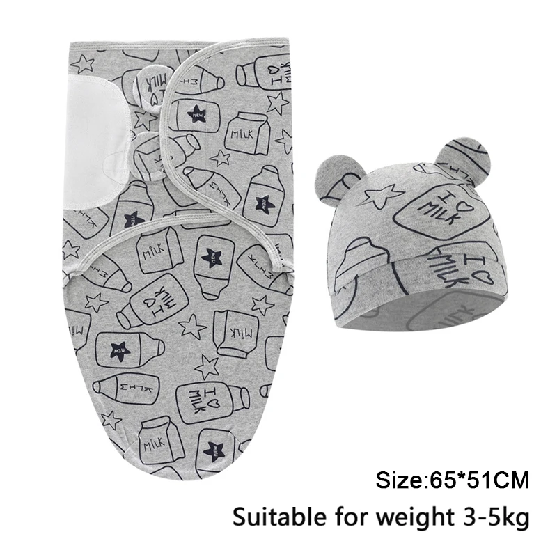 Baby Blanket Hat Set Cartoon Printed Cotton Newborn Swaddle Wraps - Image 3