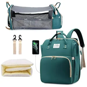 3 In 1 Diaper Bag Backpack Foldable Baby Bed Waterproof Travel Bag with USB Charge - Thumbnail Image 8
