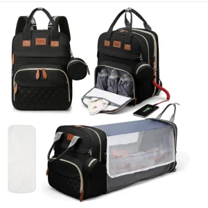 3 In 1 Diaper Bag Backpack Foldable Baby Bed Waterproof Travel Bag with USB Charge - Thumbnail Image 6