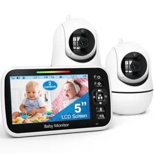 Baby monitor for nursery use, split screen with dual cameras