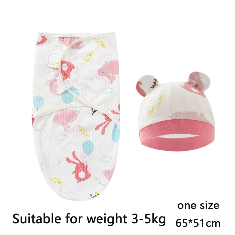 Baby Blanket Hat Set Cartoon Printed Cotton Newborn Swaddle Wraps - Image 13