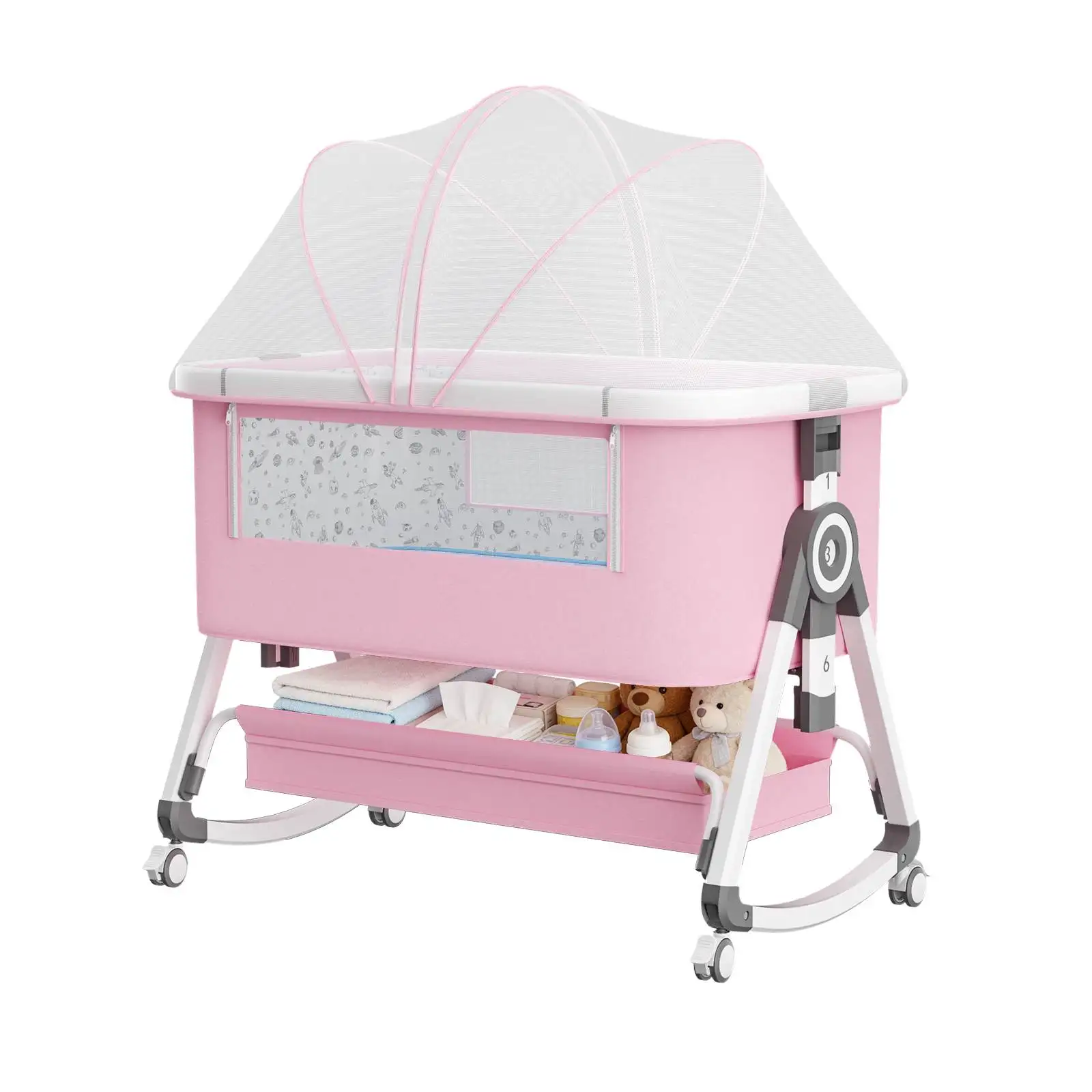 3 in 1 Bedside Sleeper with Storage Basket and Wheels - Image 14