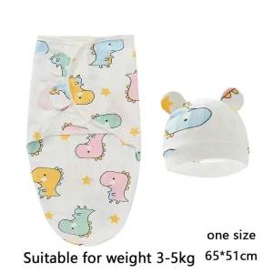 Baby Blanket Hat Set Cartoon Printed Cotton Newborn Swaddle Wraps - Thumbnail Image 23
