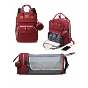 3 In 1 Diaper Bag Backpack Foldable Baby Bed Waterproof Travel Bag with USB Charge - Thumbnail Image 11