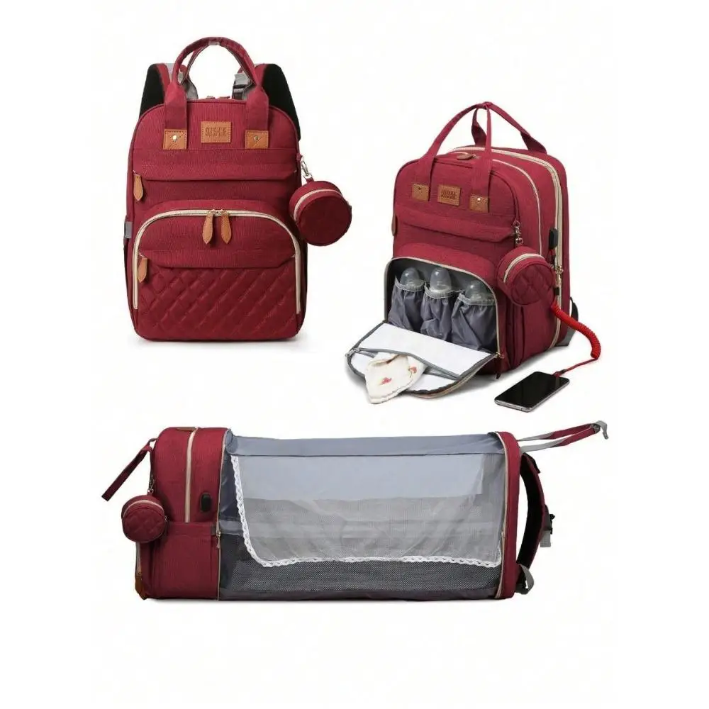 3 In 1 Diaper Bag Backpack Foldable Baby Bed Waterproof Travel Bag with USB Charge - Image 11