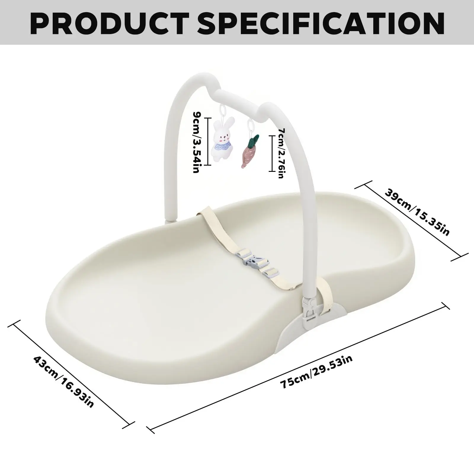 Baby Changing Mat Waterproof & Non-Slip with Washable Cover Safety Belt - Image 3