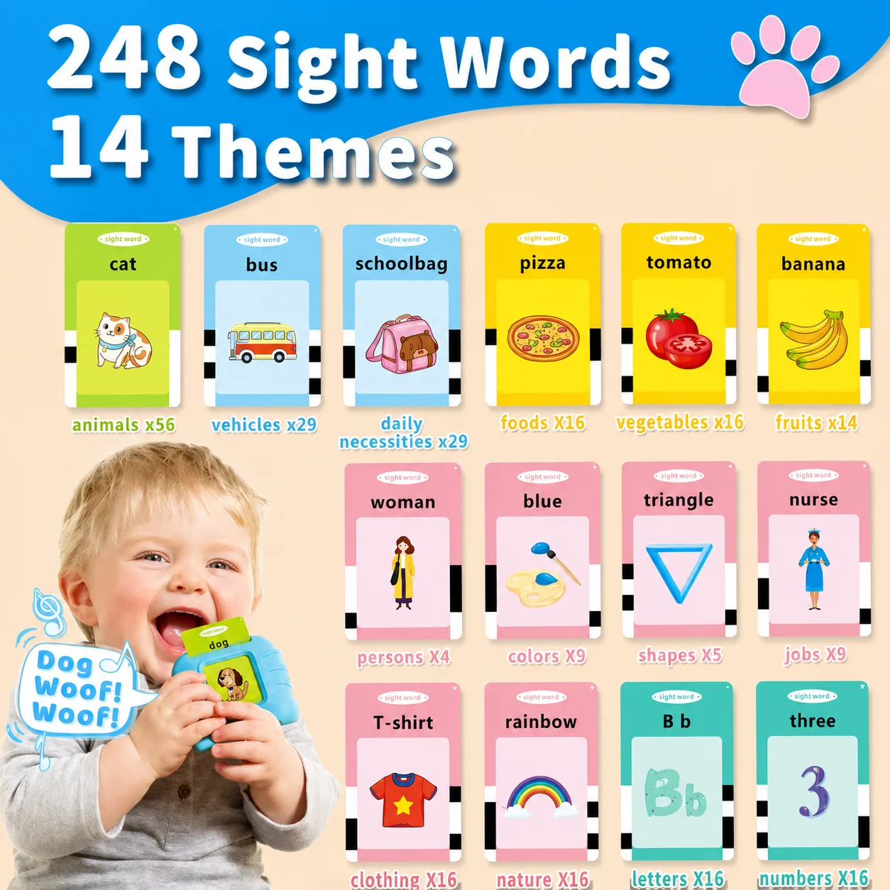 224 Sight Words 112 Cards Talking Flash Cards for 1 2 3 4 5 6 Year Old Boys and Girls, Sensory ,Educational - Image 5
