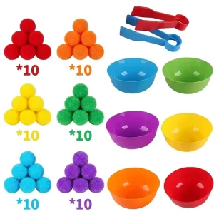 30-68PCS Kids Sorting Counting Toys Rainbow Classification Bowls & Tweezers - Thumbnail Image 7