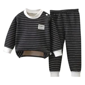 Warm Fleece Lined  Boys/ Girls Striped Set Pajamas - Thumbnail Image 7