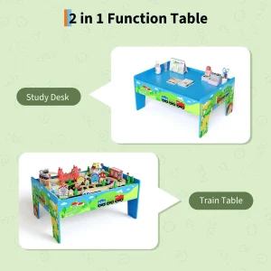 78PCS 4-in-1 Wooden Train Table, Reversible Activity Desk,  & Storage Bin - Thumbnail Image 5
