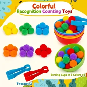 30-68PCS Kids Sorting Counting Toys Rainbow Classification Bowls & Tweezers - Thumbnail Image 9