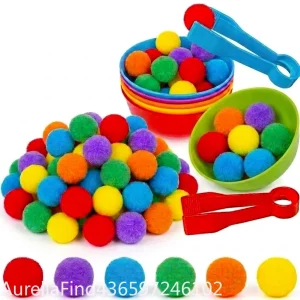 30-68PCS Kids Sorting Counting Toys Rainbow Classification Bowls & Tweezers - Thumbnail Image 3