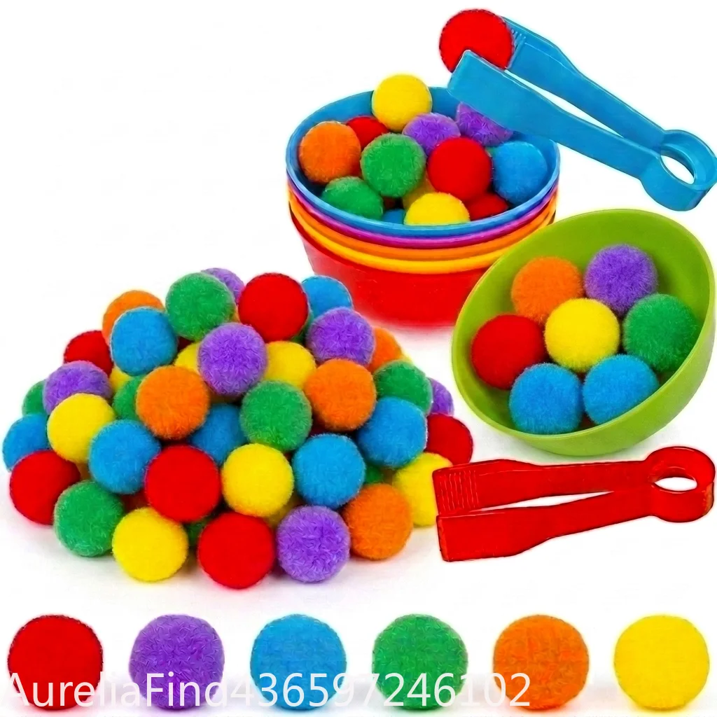 30-68PCS Kids Sorting Counting Toys Rainbow Classification Bowls & Tweezers - Image 3