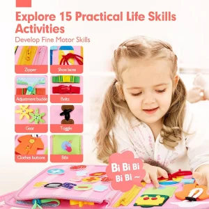 Pink Unicorn Felt Activity Quiet Book, Toddler Basic Life Skill Busy Board, Educational - Thumbnail Image 4