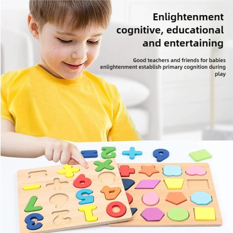 Kids Alphabetic, Arithmetic, Numbers,, Geometric Shapes, Wooden Puzzles for Preschoolers - Image 2