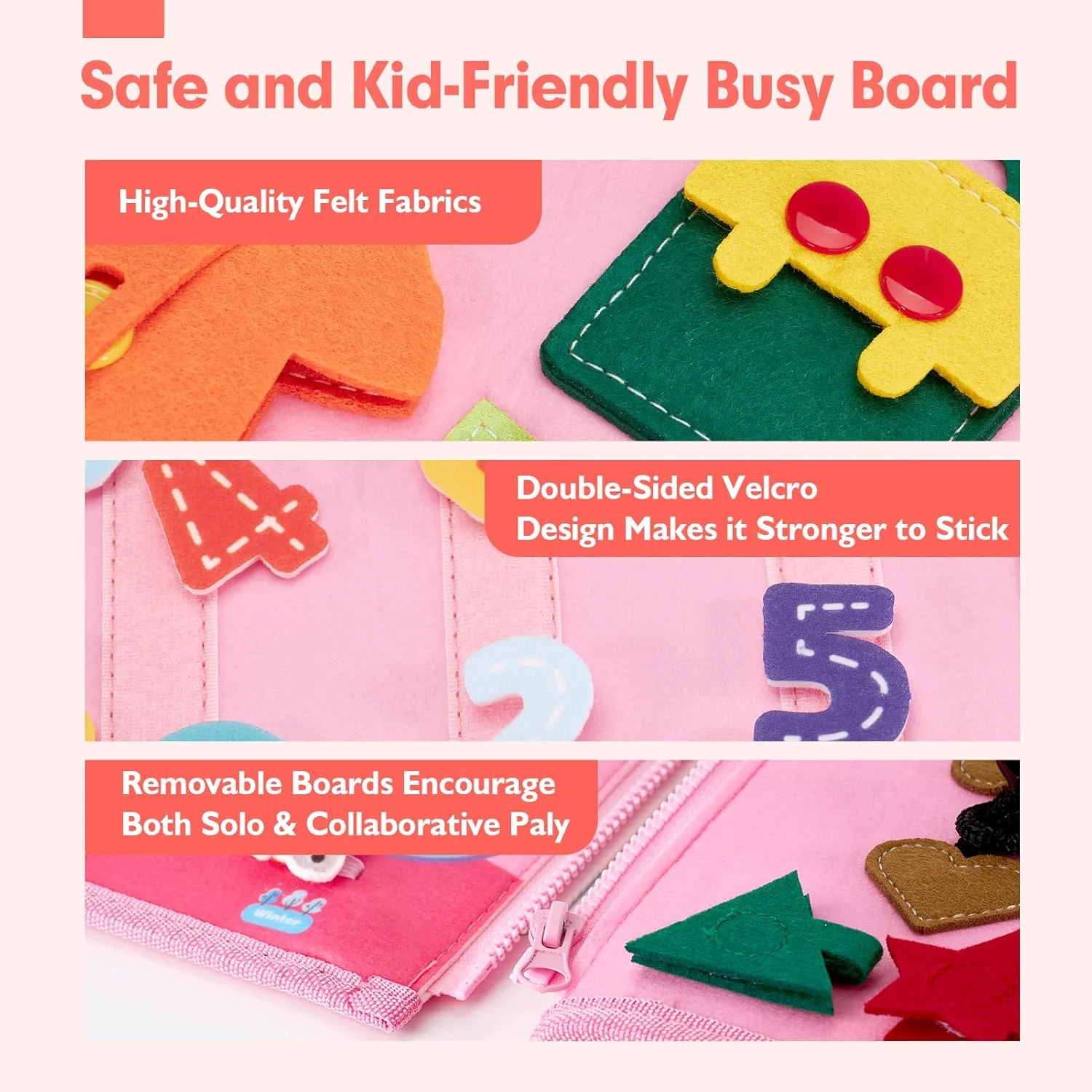 Pink Unicorn Felt Activity Quiet Book, Toddler Basic Life Skill Busy Board, Educational - Image 6