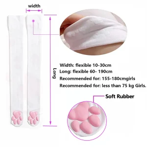 1 Pair 3D Cat Paw Pad Knee High Socks, For Girls - Thumbnail Image 5