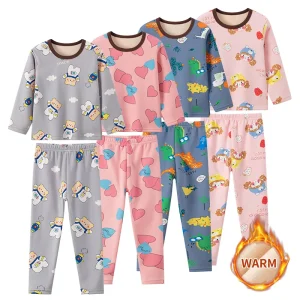 2-Piece Winter Plus Velvet, Long-Sleeved pajamas for Boys & Girls