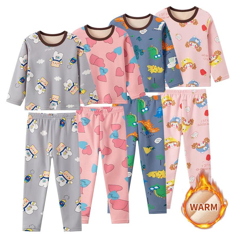 2-Piece Winter Plus Velvet, Long-Sleeved pajamas for Boys & Girls - Image 1
