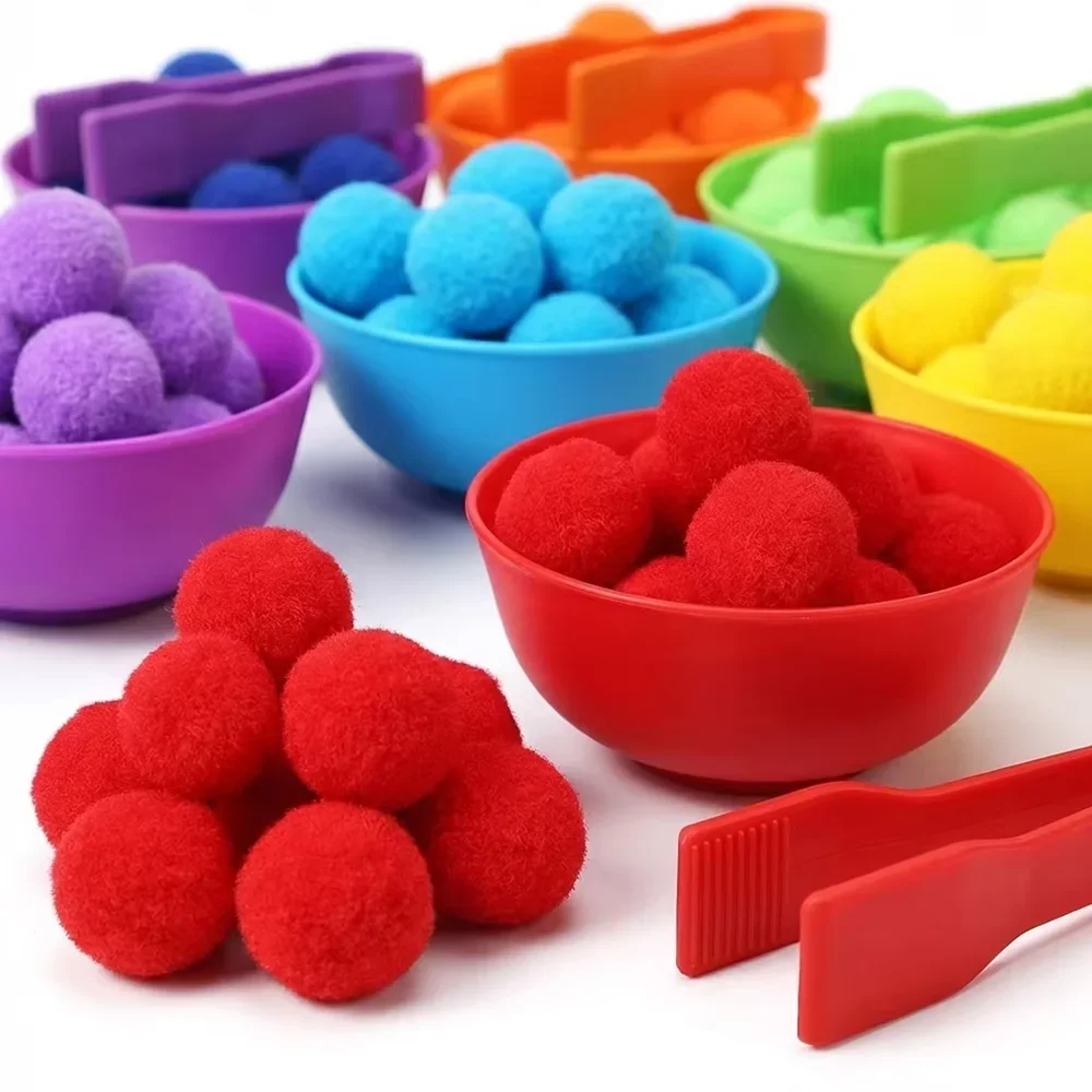 30-68PCS Kids Sorting Counting Toys Rainbow Classification Bowls & Tweezers - Image 11