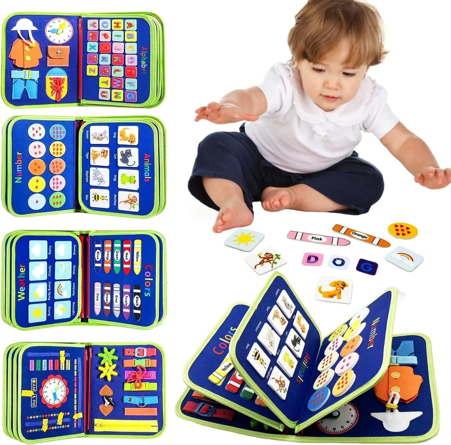 Dinosaur Felt Quiet Busy Board for Toddlers, Life Skill Activity Book. Educational - Image 3