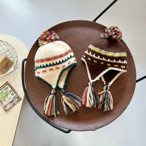 Winter  Children's Knitted Hats girls and boys, with Ear Protection - Thumbnail Image 2