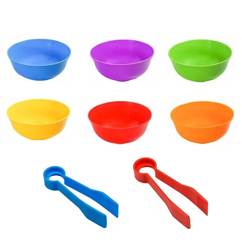 30-68PCS Kids Sorting Counting Toys Rainbow Classification Bowls & Tweezers - Image 5