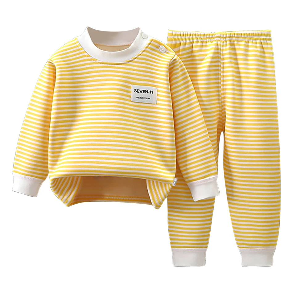 Warm Fleece Lined  Boys/ Girls Striped Set Pajamas - Image 5